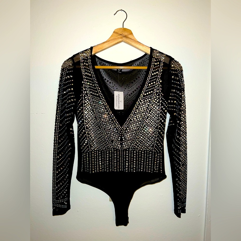 Windsor Black Mesh Rhinestone Bodysuit